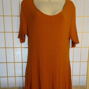 Women's LuLaRoe Chelsea T-Shirt Dress Medium Solid Orange Brown Ribbed